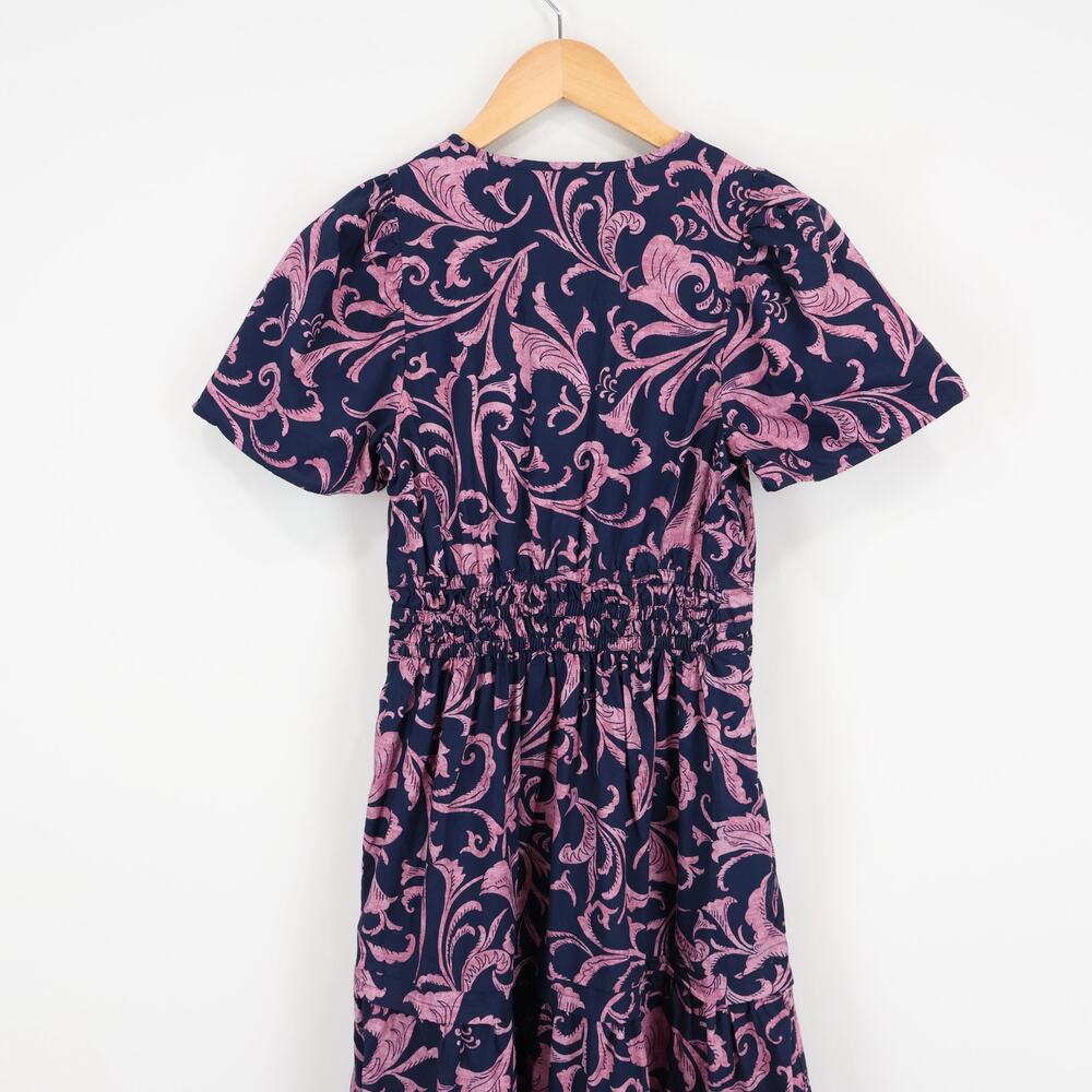 By Anthropologie Printed Floral Somerset Cotton Maxi Dress Navy Pink Size XS - Picture 6 of 7